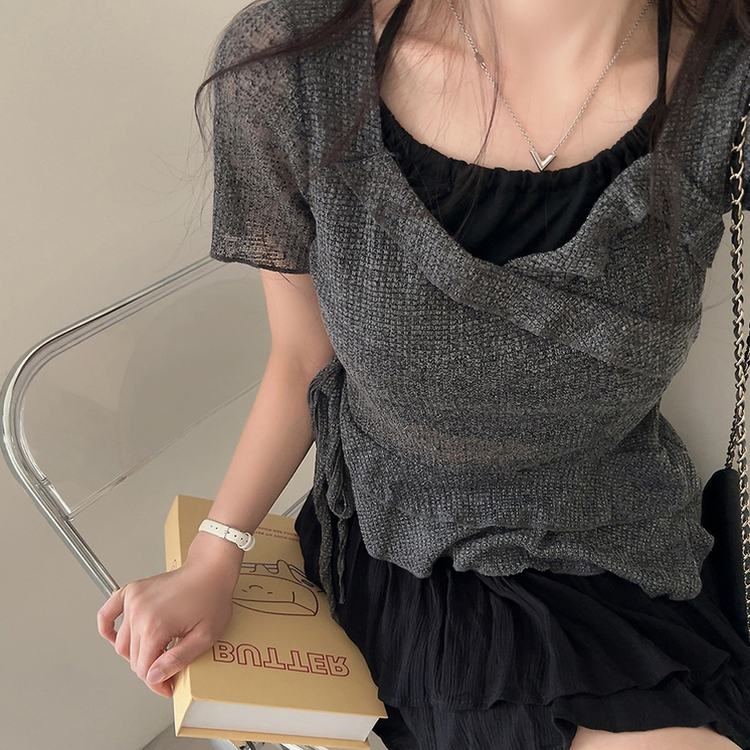 ホルターレイヤード半袖Tシャツ(6color) CHARCOAL