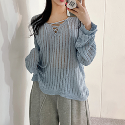ニット ビーチウェアシースルーニット(6color) SKYBLUE