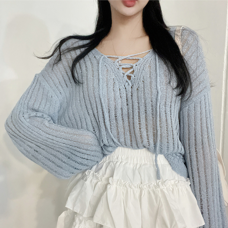 ビーチウェアシースルーニット(6color) SKYBLUE