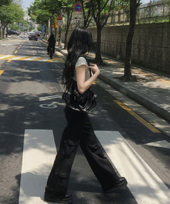 ワイド ツーバックルカーゴセミワイドパンツ BLACK