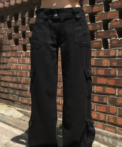 ワイド ツーバックルカーゴセミワイドパンツ BLACK