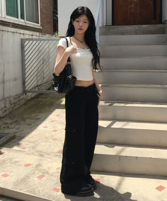 ワイド ツーバックルカーゴセミワイドパンツ BLACK