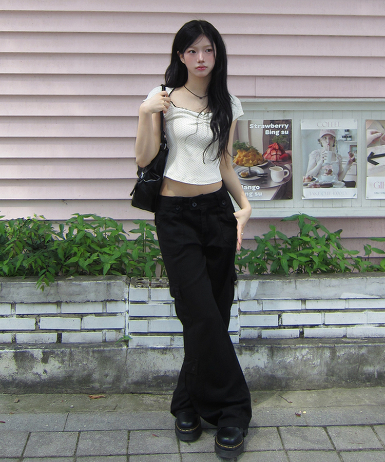 ツーバックルカーゴセミワイドパンツ BLACK