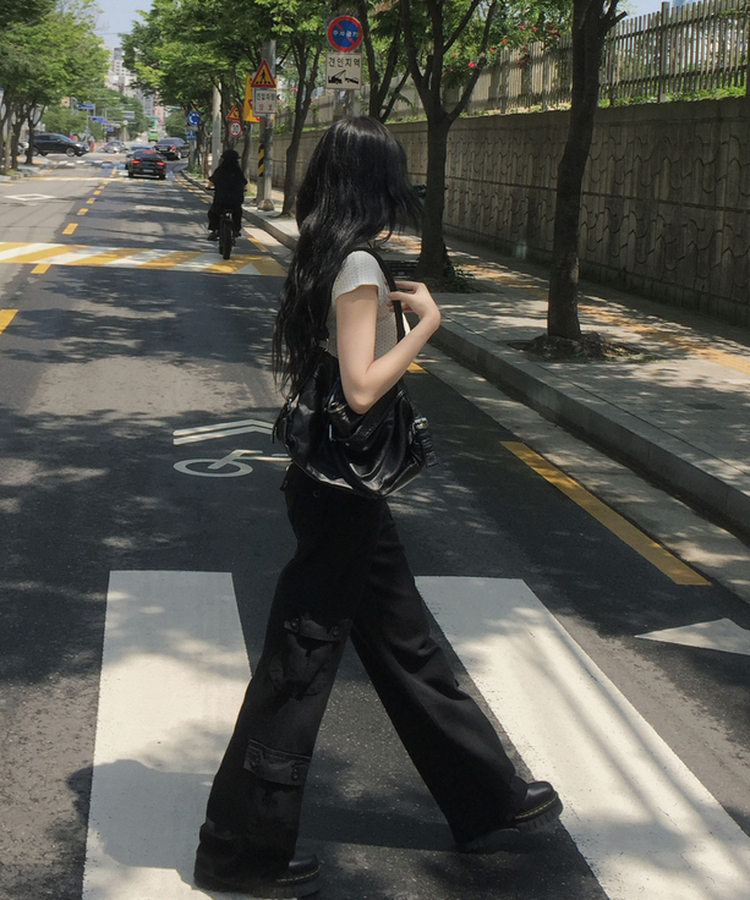 ツーバックルカーゴセミワイドパンツ BLACK