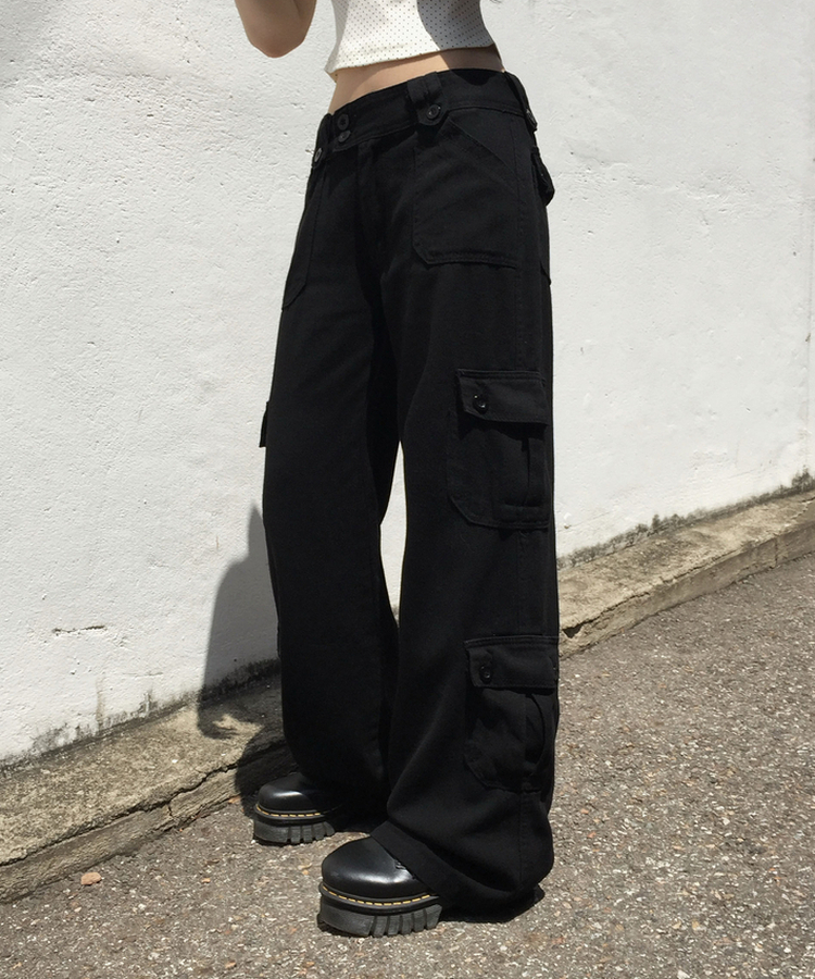 ツーバックルカーゴセミワイドパンツ BLACK
