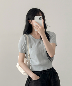 ニット ペンダントラウンドニット半袖Tシャツ(5color) LIGHT SORA
