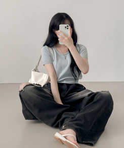 ニット ペンダントラウンドニット半袖Tシャツ(5color) LIGHT SORA