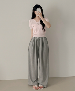 ニット ペンダントラウンドニット半袖Tシャツ(5color) PINK