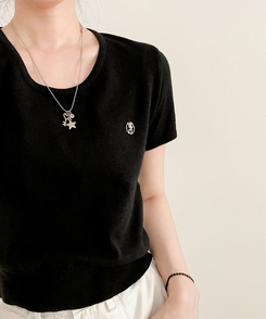 ニット ペンダントラウンドニット半袖Tシャツ(5color) BLACK