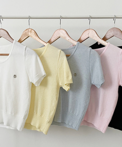 ニット ペンダントラウンドニット半袖Tシャツ(5color)