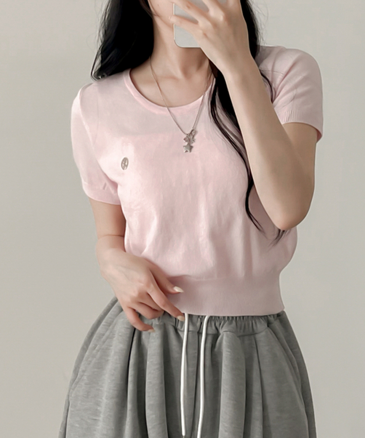 ペンダントラウンドニット半袖Tシャツ(5color) PINK