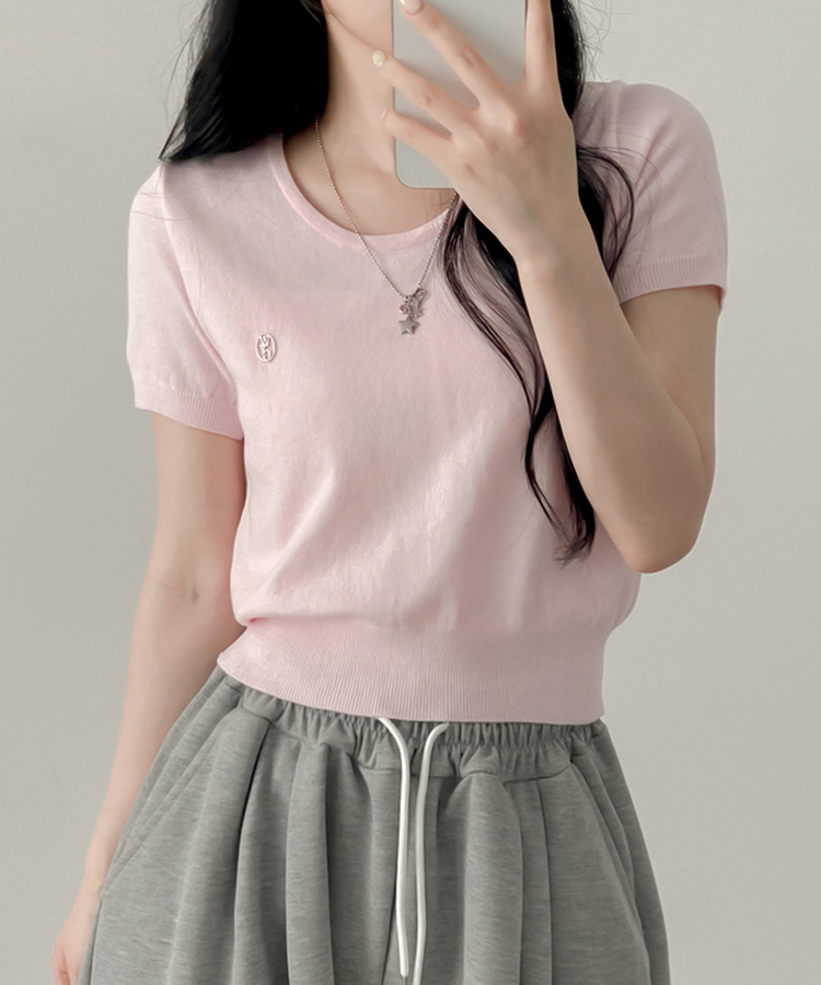 ペンダントラウンドニット半袖Tシャツ(5color) PINK