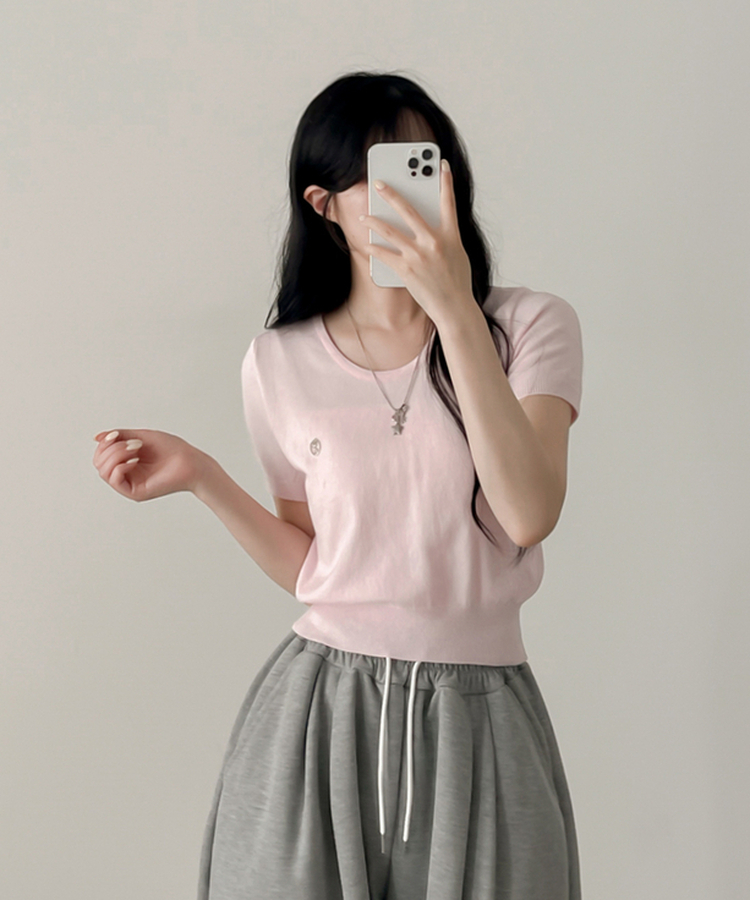 ペンダントラウンドニット半袖Tシャツ(5color) PINK