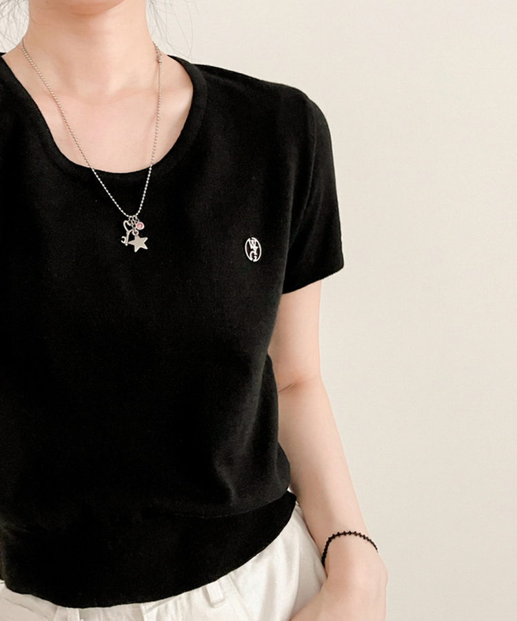ペンダントラウンドニット半袖Tシャツ(5color) BLACK