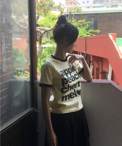半袖Tシャツ レタリングリンガー半袖Tシャツ YELLOW