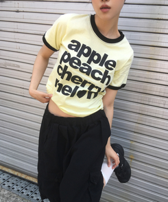 半袖Tシャツ レタリングリンガー半袖Tシャツ YELLOW