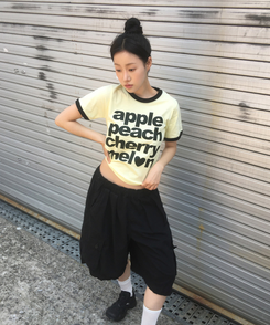 半袖Tシャツ レタリングリンガー半袖Tシャツ YELLOW