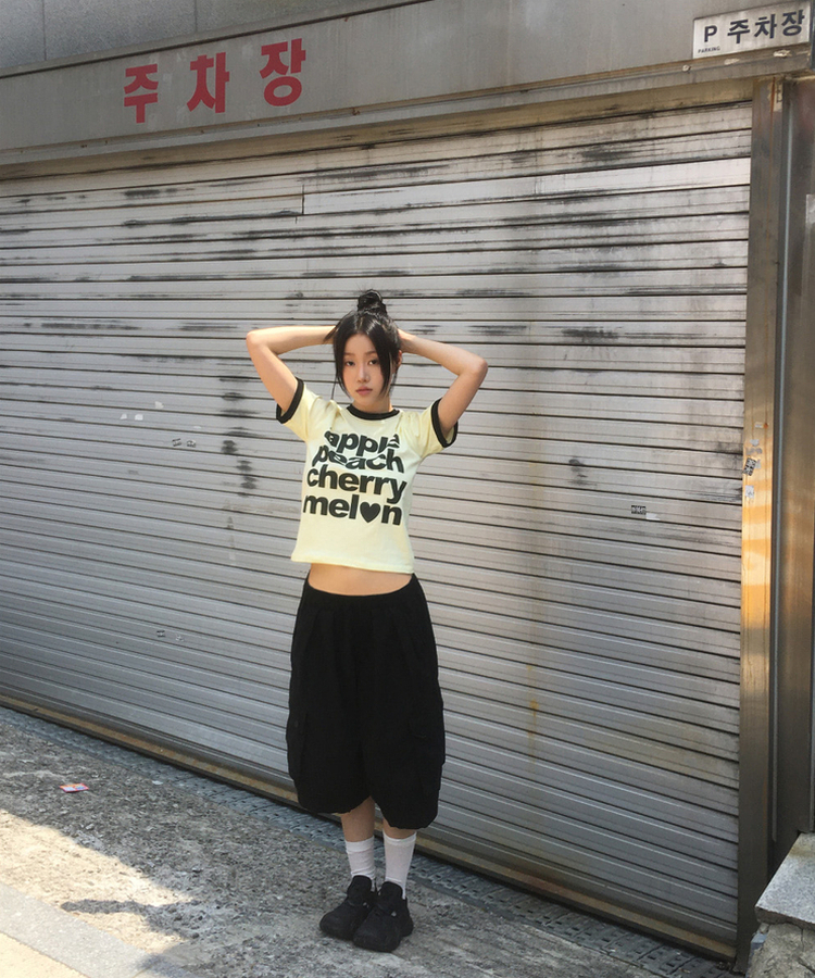レタリングリンガー半袖Tシャツ YELLOW