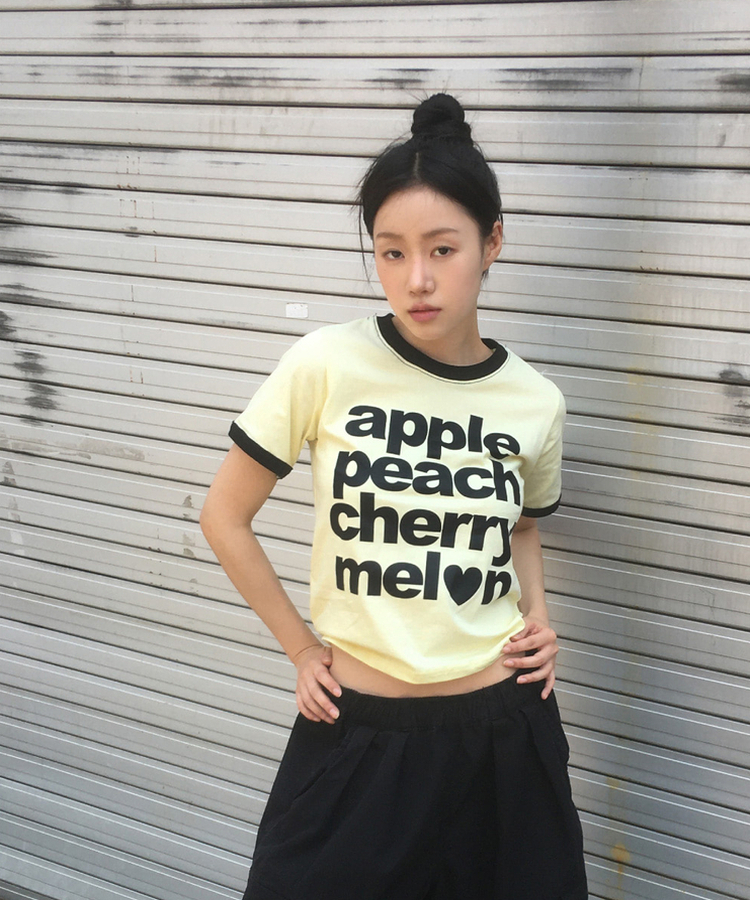 レタリングリンガー半袖Tシャツ YELLOW