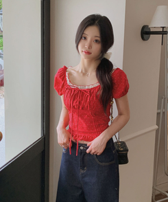 ブラウス チェリードット半袖ブラウス RED