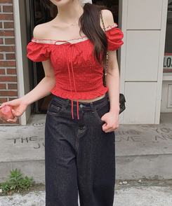 ブラウス チェリードット半袖ブラウス RED