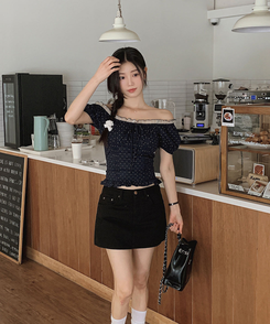ブラウス チェリードット半袖ブラウス NAVY