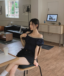 ブラウス チェリードット半袖ブラウス NAVY