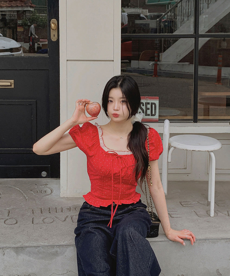 チェリードット半袖ブラウス RED