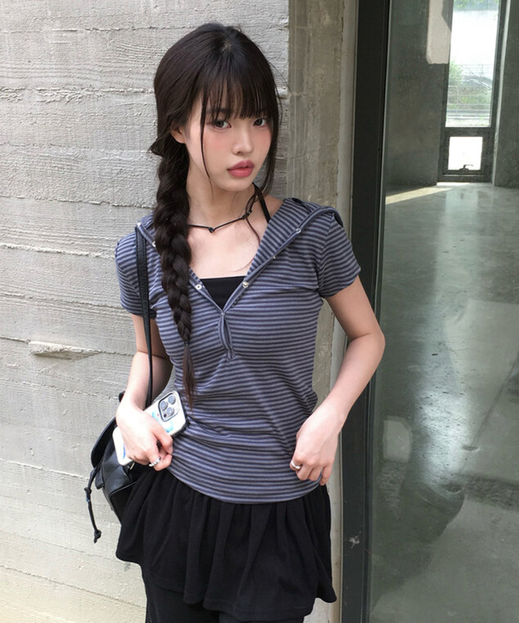 スナップフード半袖Tシャツ CHARCOAL