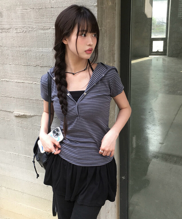 スナップフード半袖Tシャツ CHARCOAL