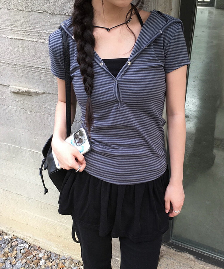 スナップフード半袖Tシャツ CHARCOAL