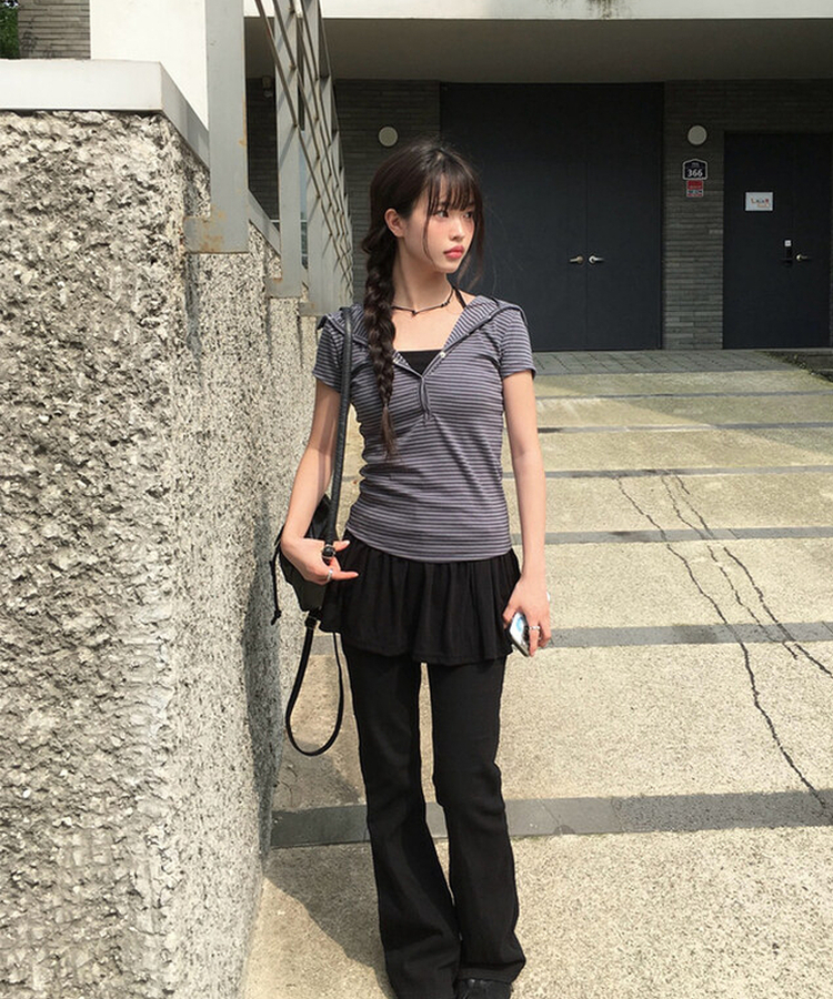 スナップフード半袖Tシャツ CHARCOAL