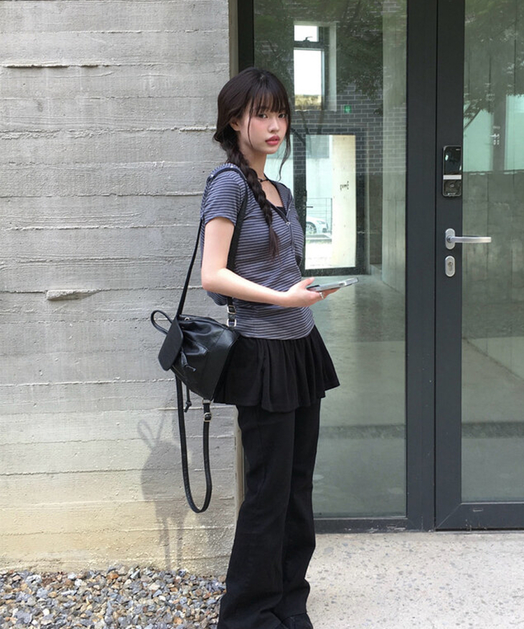 スナップフード半袖Tシャツ CHARCOAL