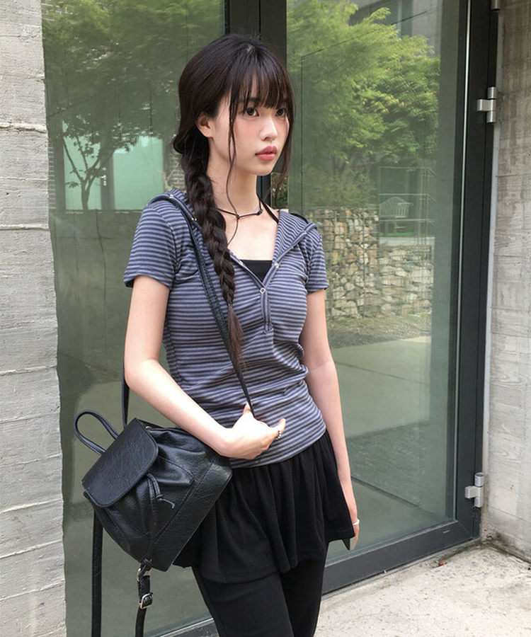 スナップフード半袖Tシャツ CHARCOAL