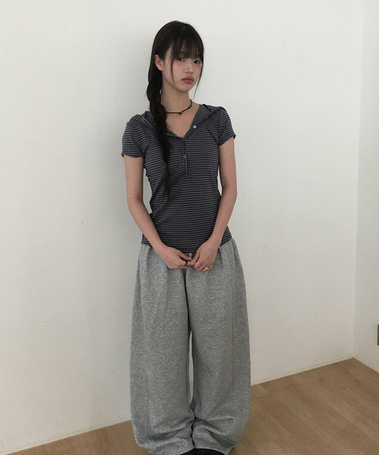 スナップフード半袖Tシャツ BLACK