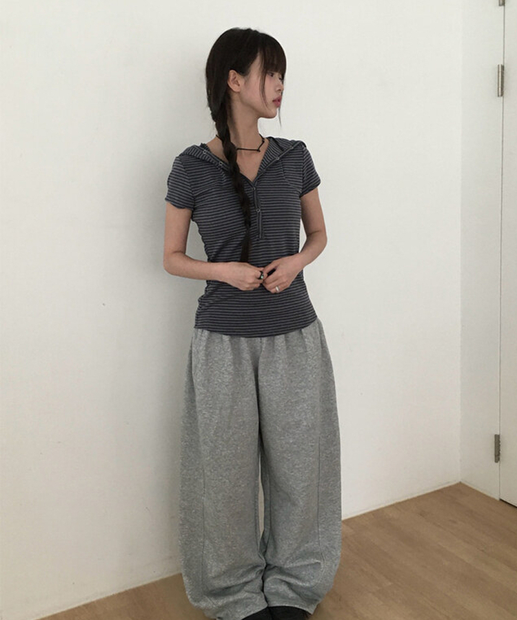 スナップフード半袖Tシャツ BLACK