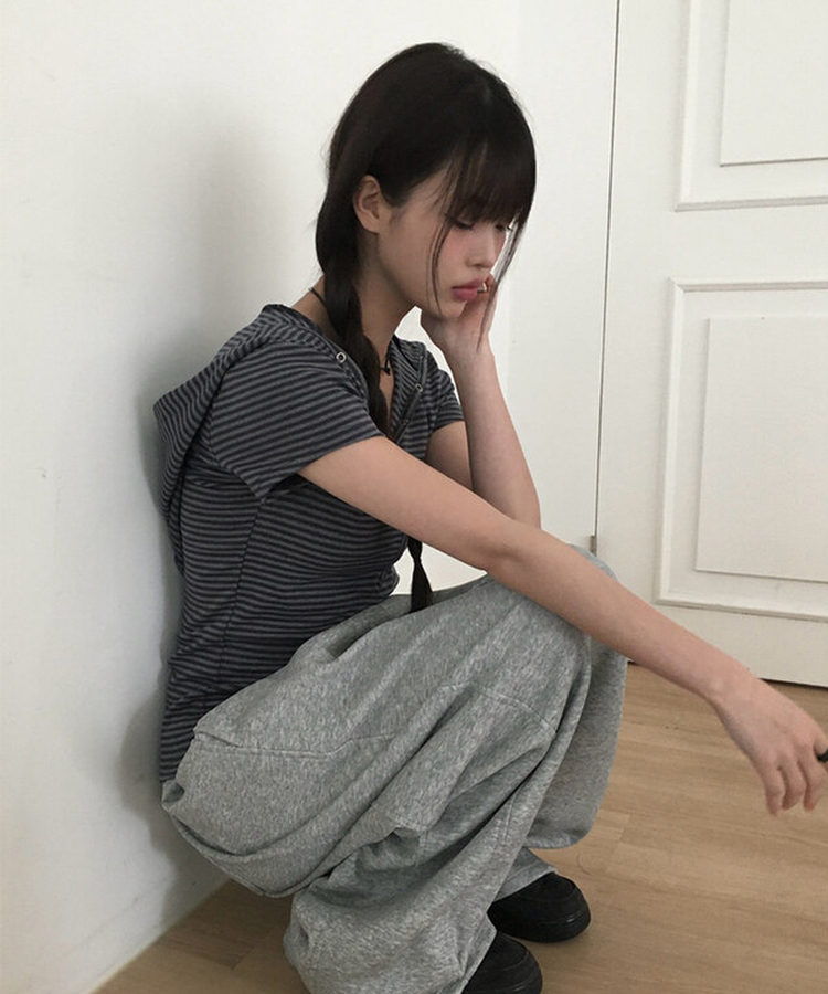 スナップフード半袖Tシャツ BLACK