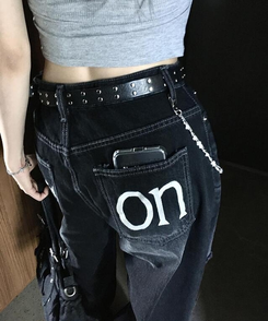 デニム 刺繍ダメージデニムパンツ BLACK