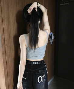 ノースリーブ 【カップ付き】レースクロップキャミソール GREY