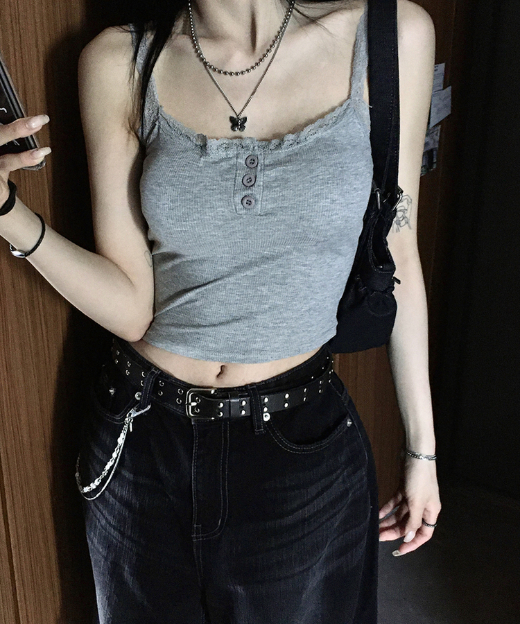 【カップ付き】レースクロップキャミソール GREY