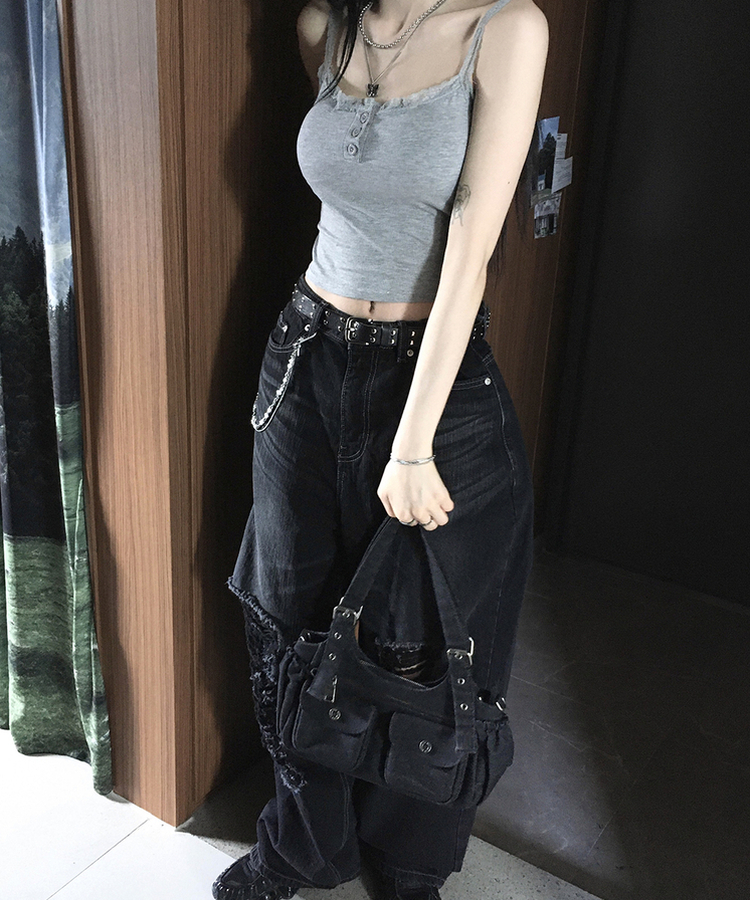 【カップ付き】レースクロップキャミソール GREY