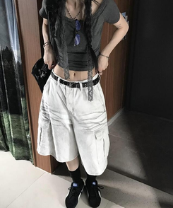 【マフラー付き】レース半袖Tシャツ DEEP GRAY