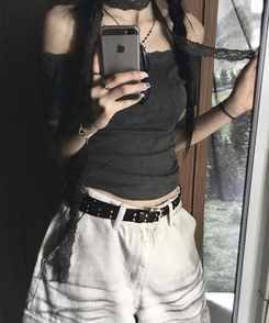 【マフラー付き】レース半袖Tシャツ DEEP GRAY