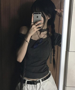 【マフラー付き】レース半袖Tシャツ DEEP GRAY