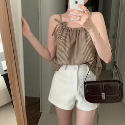 ストライプノースリーブブラウス BROWN
