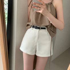 ショートパンツ 【ベルト付き】スリムショートパンツ IVORY
