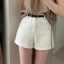 ショートパンツ 【ベルト付き】スリムショートパンツ IVORY
