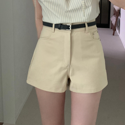 ショートパンツ 【ベルト付き】スリムショートパンツ BEIGE
