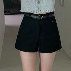 ショートパンツ 【ベルト付き】スリムショートパンツ BLACK