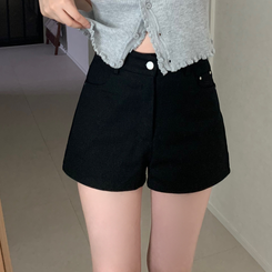 ショートパンツ 【ベルト付き】スリムショートパンツ BLACK